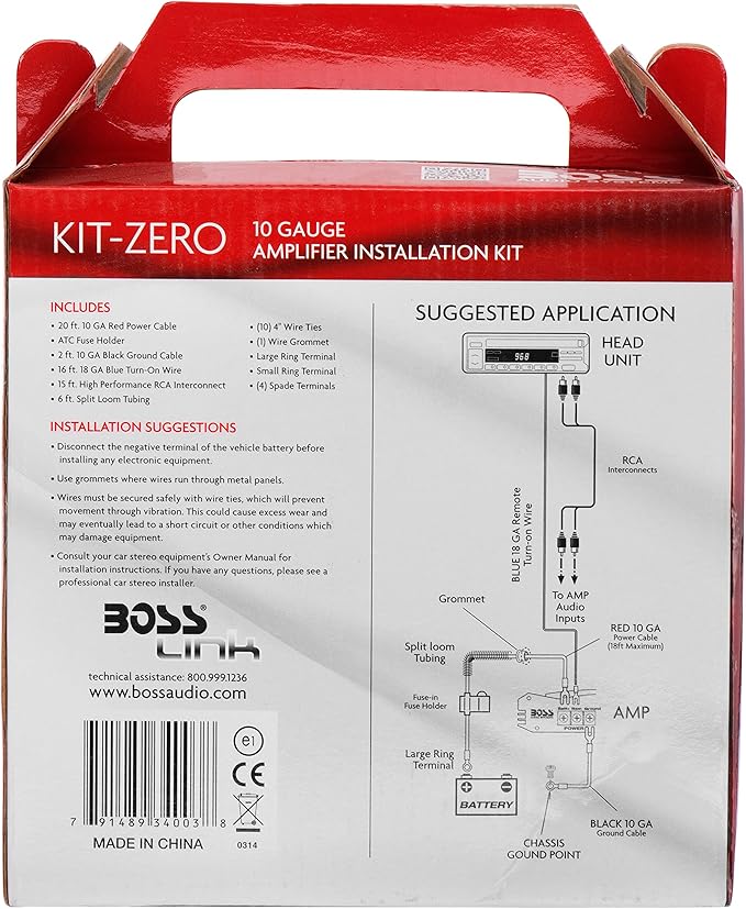 Boss Audio Systems KIT-ZERO - 10 Gauge Amplifier Wiring Kit