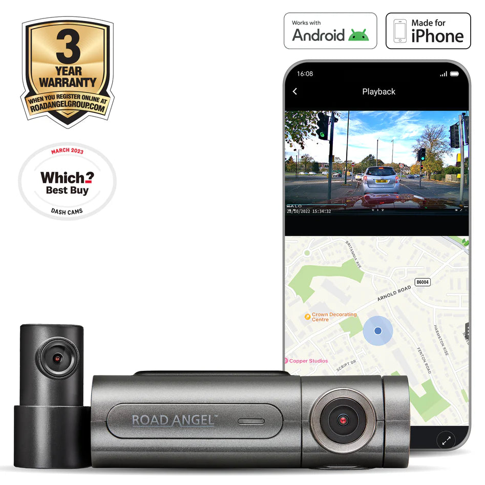 Road Angel Halo Pro Front and Rear Dashcam with Winter and Parking Mode 32gb SD card + Wiring kit