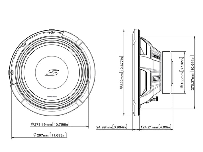 Alpine S2-W12D2 30cm 12” S-Series Subwoofer 1800w Dual 2-Ohm